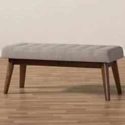 Benches & Ottomans-Kirkland's Home Light Tufted Walnut Wood Bench Gray