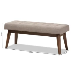 Benches & Ottomans-Kirkland's Home Light Tufted Walnut Wood Bench Gray