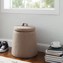 Benches & Ottomans-Kirkland's Home Light Upholstered Top Handle Storage Ottoman Brown
