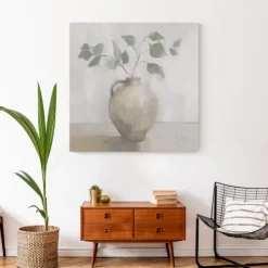 Canvas Art-Kirkland's Home Light Vase Botanical Canvas Art Print Gray/Green
