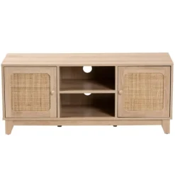 Tv Stands & Media Consoles-Kirkland's Home Light Wood And Cane Accent Tv Stand Brown