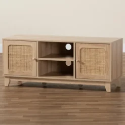 Tv Stands & Media Consoles-Kirkland's Home Light Wood And Cane Accent Tv Stand Brown