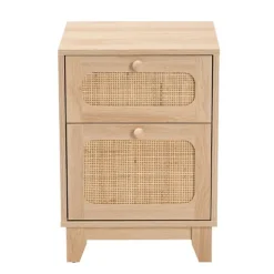 Nightstands-Kirkland's Home Light Wood And Cane Accent Nightstand Brown