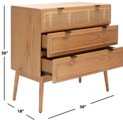 Dressers & Chests-Kirkland's Home Light Wood And Cane 3-Drawer Chest Brown