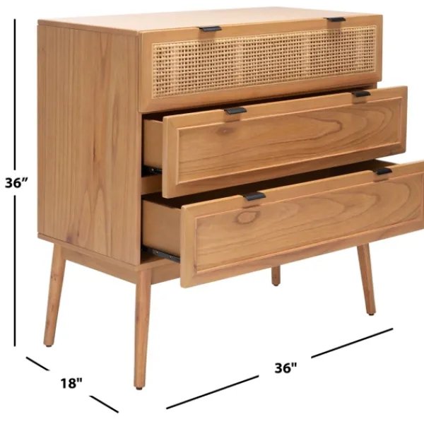 Dressers & Chests-Kirkland's Home Light Wood And Cane 3-Drawer Chest Brown