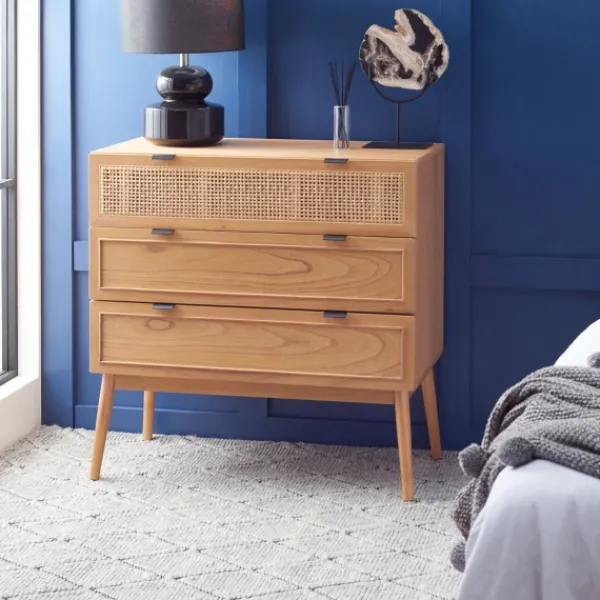 Dressers & Chests-Kirkland's Home Light Wood And Cane 3-Drawer Chest Brown