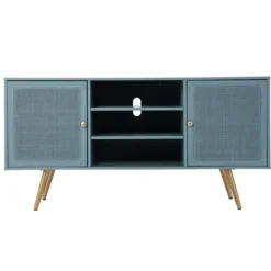 Tv Stands & Media Consoles-Kirkland's Home Light Wood And Cane Media Cabinet Blue