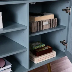Tv Stands & Media Consoles-Kirkland's Home Light Wood And Cane Media Cabinet Blue