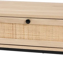 Coffee Tables-Kirkland's Home Light Wood And Rat 2-Drawer Coffee Table Tan