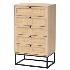 Dressers & Chests-Kirkland's Home Light Wood And Rat 5-Drawer Chest Tan