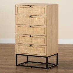 Dressers & Chests-Kirkland's Home Light Wood And Rat 5-Drawer Chest Tan