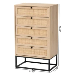 Dressers & Chests-Kirkland's Home Light Wood And Rat 5-Drawer Chest Tan