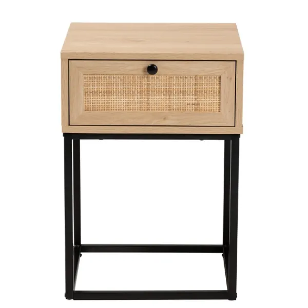 Nightstands-Kirkland's Home Light Wood And Rat Square Nights D Tan