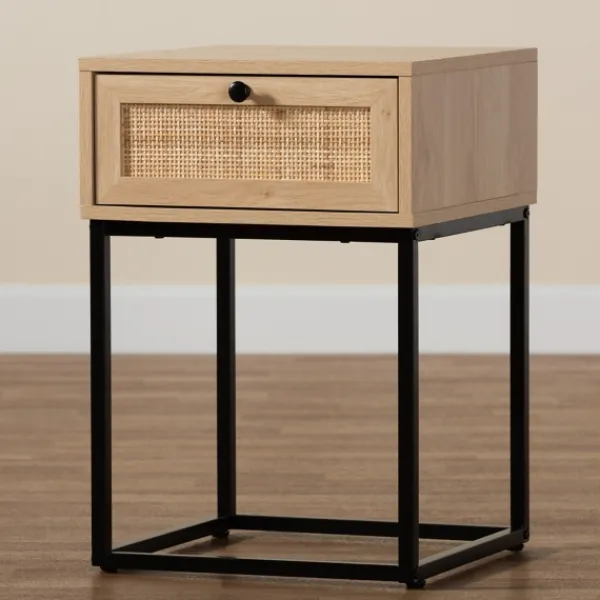 Nightstands-Kirkland's Home Light Wood And Rat Square Nights D Tan