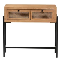 Console Tables-Kirkland's Home Light Wood And Rattan 2-Drawer Console Table Brown