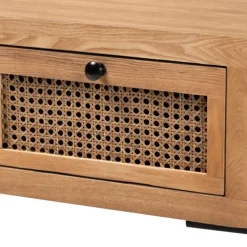 Console Tables-Kirkland's Home Light Wood And Rattan 2-Drawer Console Table Brown