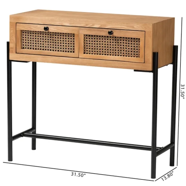 Console Tables-Kirkland's Home Light Wood And Rattan 2-Drawer Console Table Brown