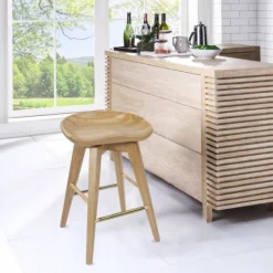 Bar Stools & Counter Height Stools-Kirkland's Home Light Wood Backless Swivel Counter Stool Tan