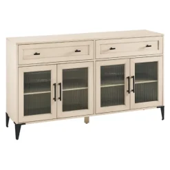 Cabinets & Sideboards-Kirkland's Home Light Wood Fluted Glass Doors Sideboard Tan