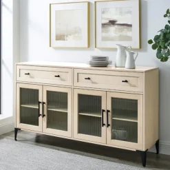 Cabinets & Sideboards-Kirkland's Home Light Wood Fluted Glass Doors Sideboard Tan