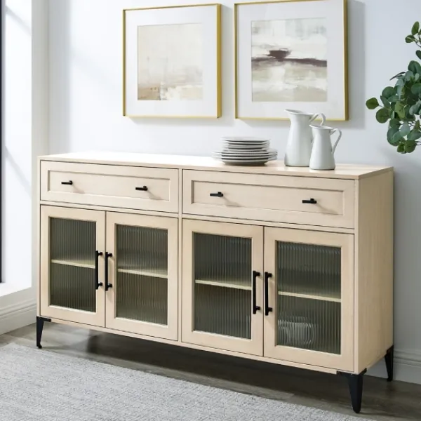 Cabinets & Sideboards-Kirkland's Home Light Wood Fluted Glass Doors Sideboard Tan