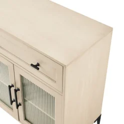 Cabinets & Sideboards-Kirkland's Home Light Wood Fluted Glass Doors Sideboard Tan