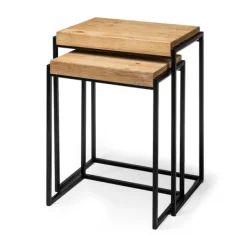 Accent & End Tables-Kirkland's Home Light Wood Nesting Accent Tables, Set Of 2 Tan/Black