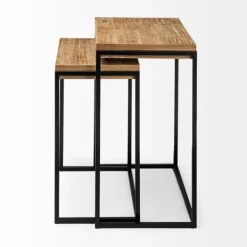 Accent & End Tables-Kirkland's Home Light Wood Nesting Accent Tables, Set Of 2 Tan/Black