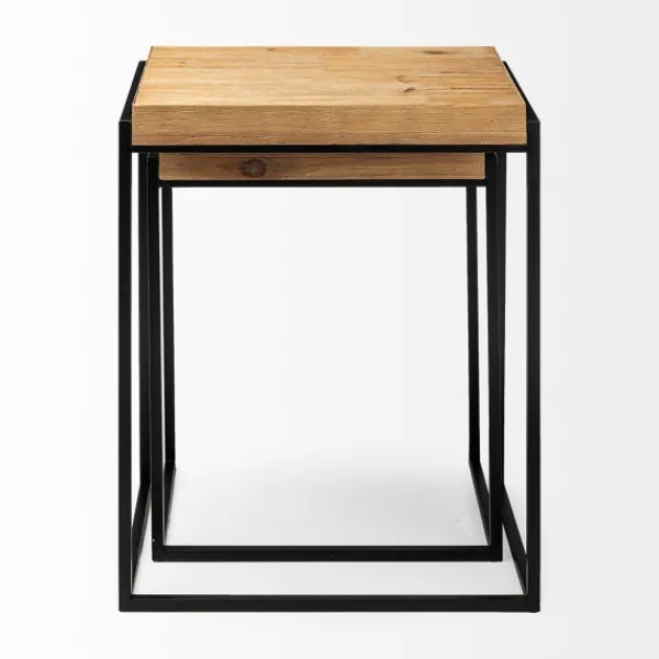 Accent & End Tables-Kirkland's Home Light Wood Nesting Accent Tables, Set Of 2 Tan/Black