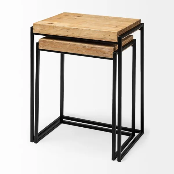 Accent & End Tables-Kirkland's Home Light Wood Nesting Accent Tables, Set Of 2 Tan/Black