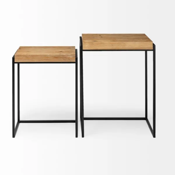 Accent & End Tables-Kirkland's Home Light Wood Nesting Accent Tables, Set Of 2 Tan/Black