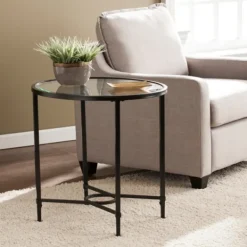 Accent & End Tables-Kirkland's Home Lila Glass And Metal Oval Accent Table Black