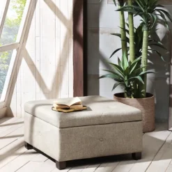 Benches & Ottomans-Kirkland's Home Lila Tufted Sand Storage Ottoman Tan