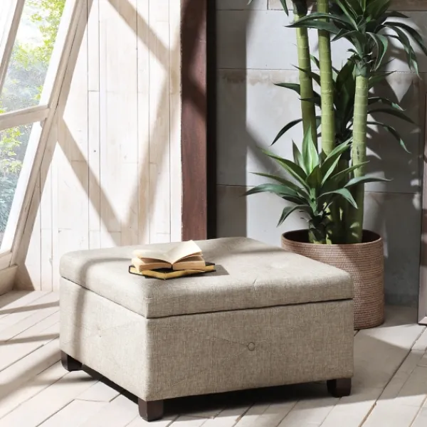 Benches & Ottomans-Kirkland's Home Lila Tufted Sand Storage Ottoman Tan