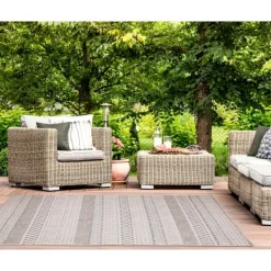 Outdoor Rugs-Kirkland's Home Linear Sundry Outdoor Area Rug, 5X7 Gray