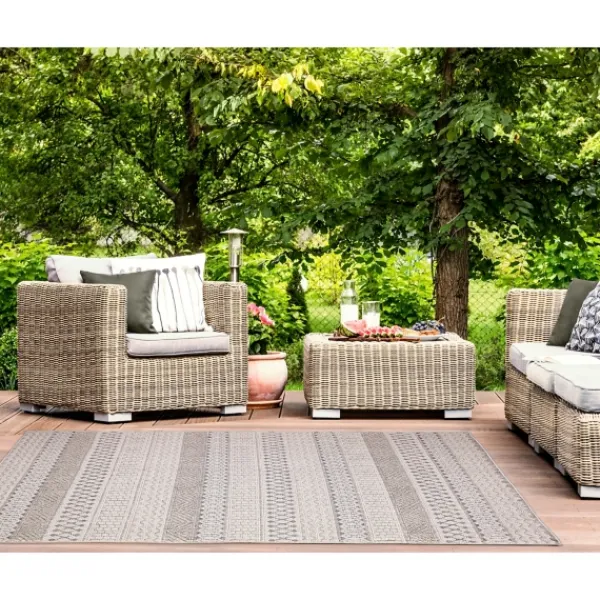 Outdoor Rugs-Kirkland's Home Linear Sundry Outdoor Area Rug, 5X7 Gray