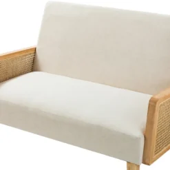 Sofas & Loveseats-Kirkland's Home Linen And Rattan Loveseat Ivory
