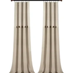 Curtains & Drapes-Kirkland's Home Linen Button And Stripe Curtain Panel Set, 95 In. Tan/White