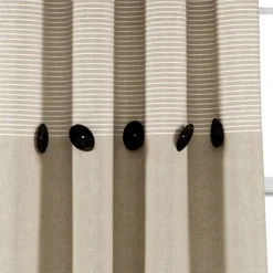 Curtains & Drapes-Kirkland's Home Linen Button And Stripe Curtain Panel Set, 84 In. Tan/White