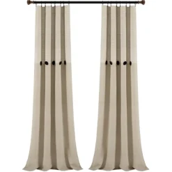 Curtains & Drapes-Kirkland's Home Linen Button And Stripe Curtain Panel Set, 84 In. Tan/White