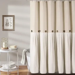 Shower Curtains-Kirkland's Home Linen Button Shower Curtain Tan