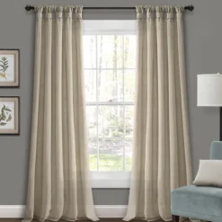 Curtains & Drapes-Kirkland's Home Linen Top Knotted Burlap Curtain Panel Set, 95 In. Tan
