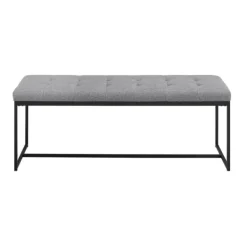 Benches & Ottomans-Kirkland's Home Linen Tufted Bench With Metal Base Gray