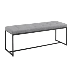 Benches & Ottomans-Kirkland's Home Linen Tufted Bench With Metal Base Gray