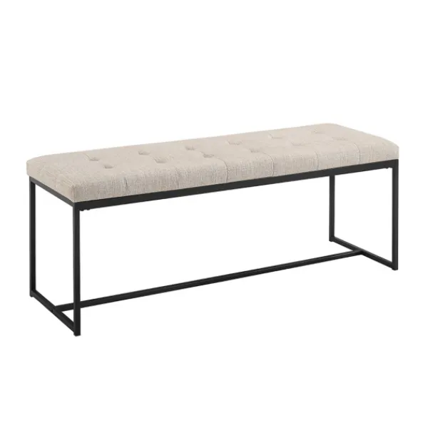 Benches & Ottomans-Kirkland's Home Linen Tufted Bench With Metal Base Tan