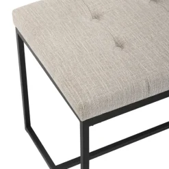 Benches & Ottomans-Kirkland's Home Linen Tufted Bench With Metal Base Tan