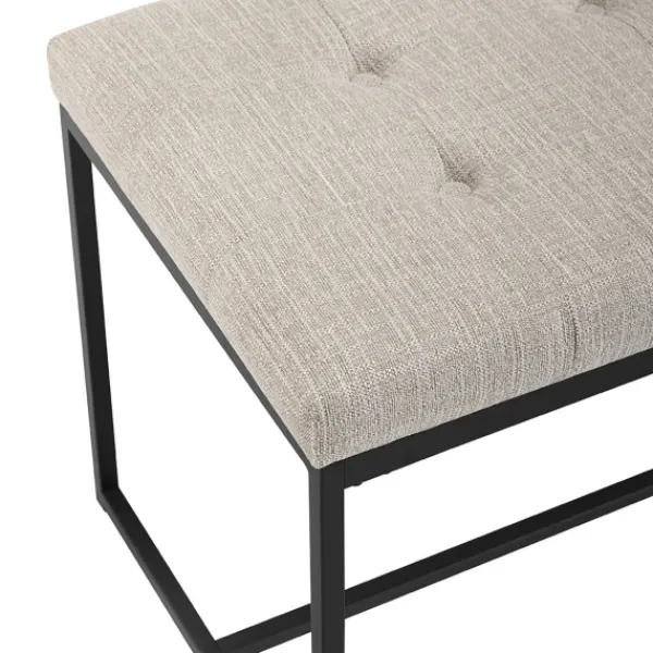 Benches & Ottomans-Kirkland's Home Linen Tufted Bench With Metal Base Tan