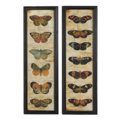 Framed Art-Kirkland's Home Literary Butterflies Framed Art Prints, Set Of 2 Brown/Yellow
