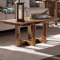 Coffee Tables-Kirkland's Home Live Edge Coffee Table With Crossed Legs, 42 In. Tan