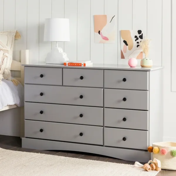 Dressers & Chests-Kirkland's Home Lola Cottage Frame Nine-Drawer Dresser Gray